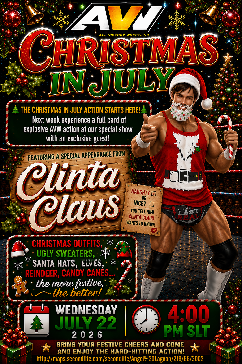 All Victory Wrestling (AVW) Hosts Christmas in July – this Wednesday at 4 PM SLT!
